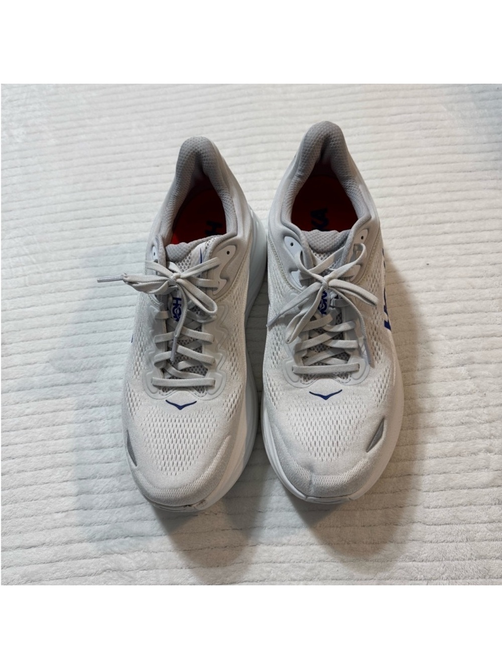 Hoka Men’s White Running Sneakers with Blue Logo